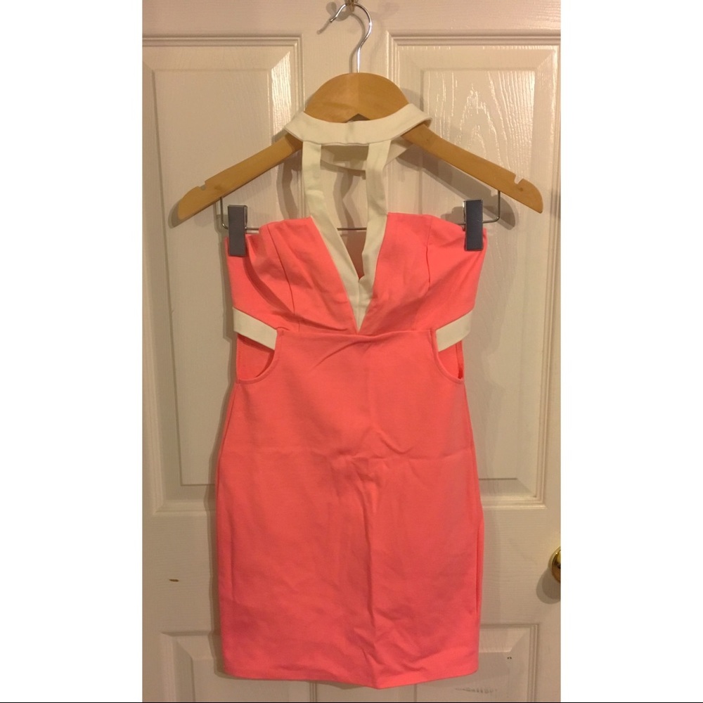 Neon coral bodycon dress